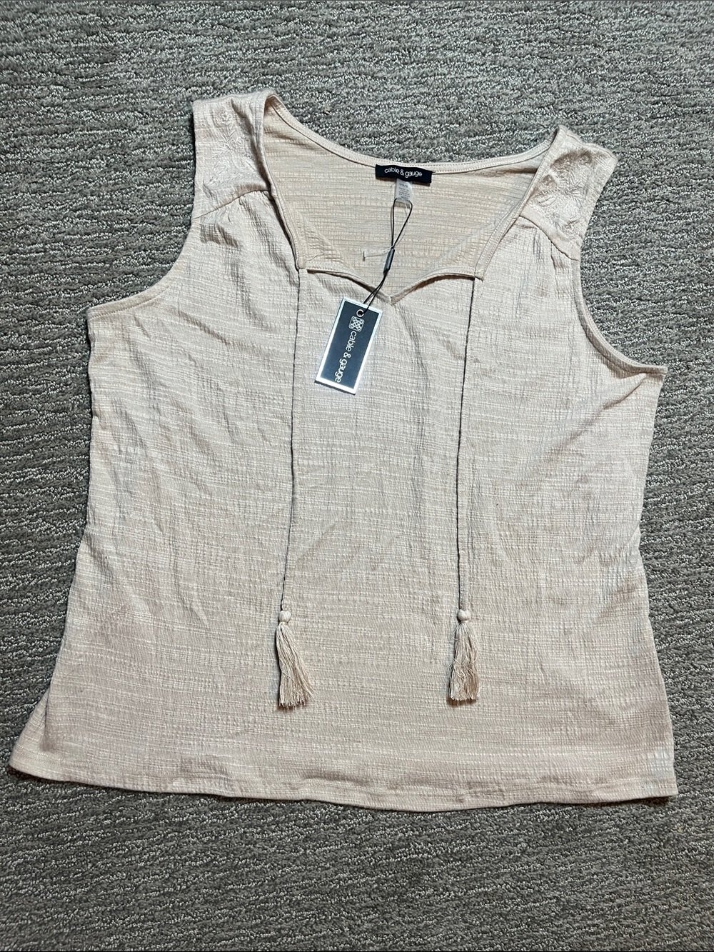 Cable & Gauge Neutral Tassel Tie Sleeveless Tank Top - Beige